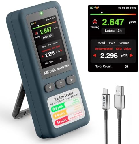 HOUND-1011S Portable Radon Detector, High-Accuracy Sensor for Home, Lightweight, Audible & Visual Alarms, Long-Term Monitoring, Easy-to-Use Radon Tester in pCi/L or Bq/m³ for Basement
