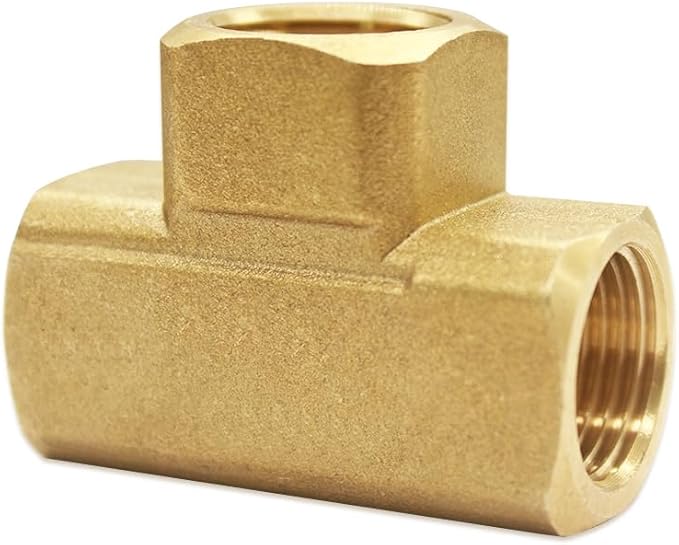 Hooshing Brass Tee Fittings 3/8" x 3/8" x 3/8" NPT Female Pipe Adapter for Fuel Oil Gas Plumbing
