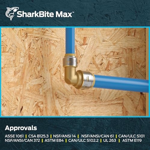 SharkBite Max 3/4 Inch x 1/2 Inch 90 Degree Reducing Elbow, Push to Connect Brass Plumbing Fitting, PEX Pipe, Copper, CPVC, PE-RT, HDPE, UR274A