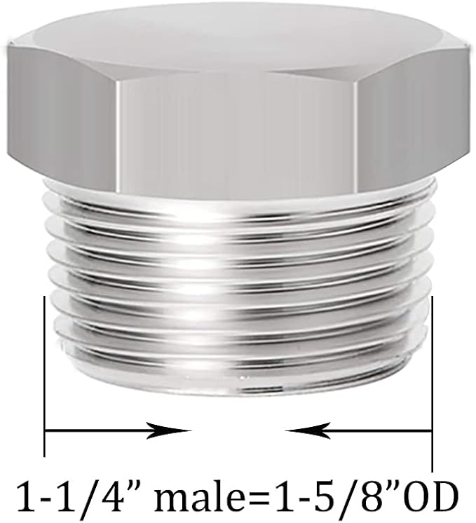 Joywayus Soild Stainless Steel Outer Head Hex Thread Socket Pipe Plug Fitting 1-1/4" NPT Male.