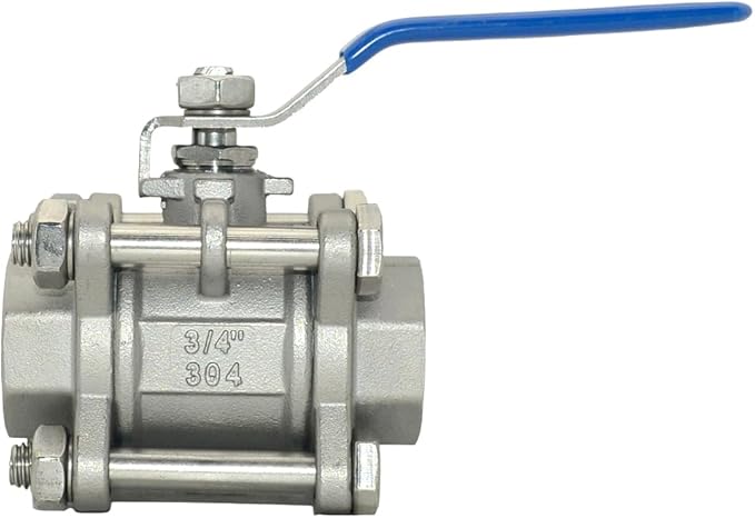 Ball Valve NPT Thread - Stainless Steel 304 Female 3-Piece Full Port(3/4'')
