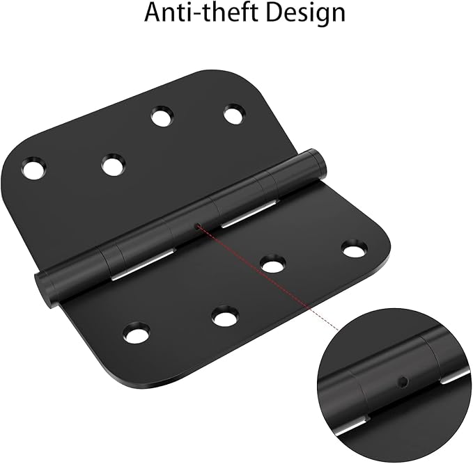 Hinge, 4pack Heavy Duty Matte Black Door Hinges, 4 Inch Ball Bearing Interior Door Hinges with 5/8'' Round Radius Corner - Stainless Steel