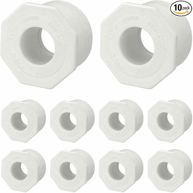 10Pcs 1 1/4" x 1/2" PVC Reducer Bushing Fitting, SCH40 (Socket x Socket) Furniture Grade PVC Pipe Fitting, Reducer Bush Adapter for Home Sewer Plumbing, Industrial, Pipe Connection