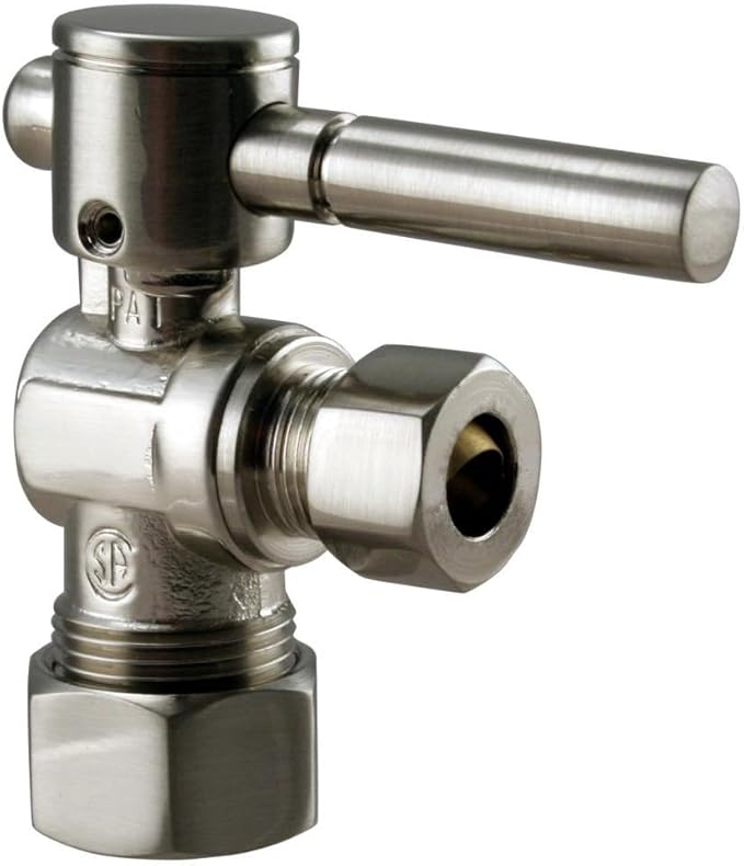 Westbrass R105BL-2-07 1/4-Turn Lever Handle Angle Stop Shut Off Valve, 5/8" OD x 3/8" OD, Satin Nickel (2-Pack)