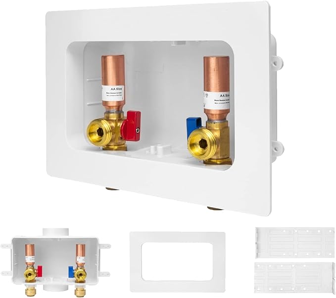 50-PACK GUOFIS Washing Machine Outlet Box with Center Drain,PEX Laundry Washer Box with Copper Water Hammer Arrestor (1/2"Push-fit Connection Inlet X 3/4"MHT Outlet)