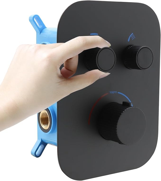 Thermostatic Shower Valve Shower Diverter 2 Way Shower Valve with Temperature Control Shower Mixing Adjustable Flow Diverter（Matte Black）