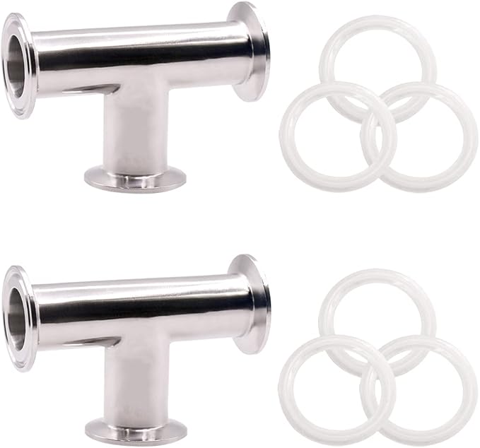 DERNORD 2 Pack Clamp Tee 3 Way SS304 with 6 Silicone Gaskets Fits 1.5" Tri Clamp, 38mm Pipe OD Sanitary Fittings(1.5 inch)