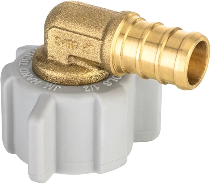 25-Pack Pex1/2" X 1/2" Female NPT Swivel Elbow Adapter, Brass Barb Crimp Plumbing Fittings, ASTM F1807,(PEX1807208-25PCS)