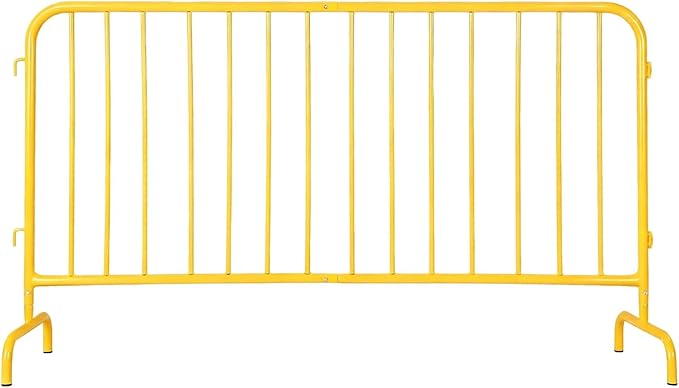 Interlocking Steel Barricade, 5.5 Ft. Heavy Duty Galvanized Metal Barricade, Interlocking Steel Road Barriers with with Bridge Feet Base, for Crowd Control Event Fencing Indoor/Outdoor, Yellow