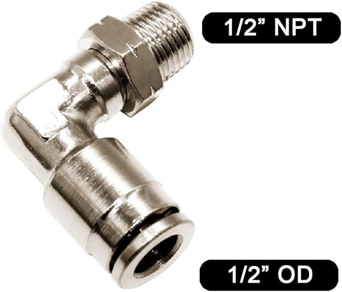Beduan Brass BPL Push to Connect Air Fittings Elbow 1/2" Tube OD x 1/2" NPT Male 90° Degree Adapter (Pack of 5)