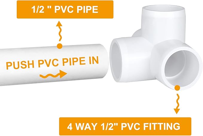 24PCS 1/2 Inch PVC Fittings Connector 4 Way - PVC Pipe Fittings Elbow Corner Side Outlet Tee Fitting - PVC Pipe Joint Corner Fitting for Furniture Greenhouse Shed Pipe Fittings Tent