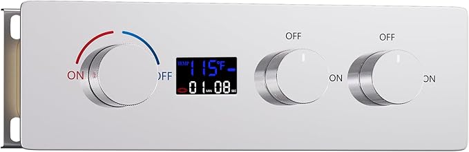 2 Way Shower Diverter Valve Brass 2 Functions Digital Temperature Display Thermostatic Shower Mixing Kit 3 Handle Flow Cotrol Valve, Can Run Simultaneously (Chrome)