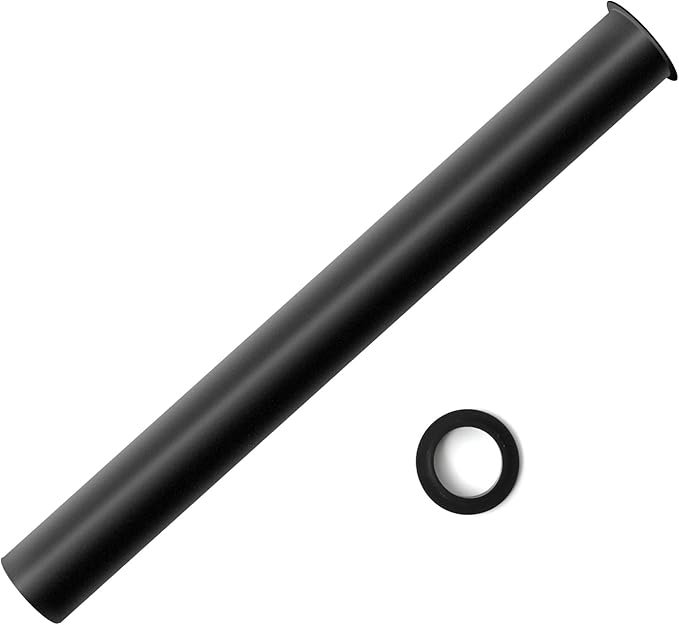 Flanged Sink Tailpiece 1-1/4 in. OD, 12 inch Brass Extension Tube for Trap, Drain Connections, Siphon Immersion Pipe For Bathroom Under Sink, Matte Black