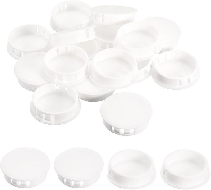 uxcell 1-1/2" Plastic Hole Plugs, 36Pcs Flush Type Panel Round Snap in Fastener Knockout Locking Plugs for Furniture Insert End Caps Panels, White