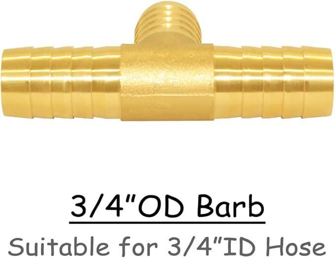 2PCS Solid Brass 3/4" OD Barb Tee Splicer Mender Hose Barb Fitting 3-Way Union Intersection for Water/Oil/Gas