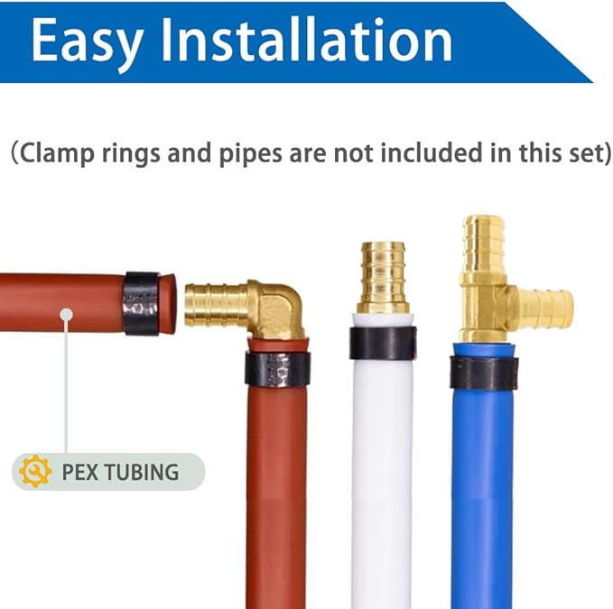 Hooshing 12PCS PEX Fittings Combo 3/4 inch, PEX Coupling (6PCS) 90 Degree Elbow (4PCS) Tee (2PCS) Brass Barb Crimp Fitting