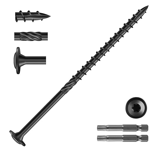 #14 x 5 Inch Lag Screws (171Pcs) 6lb. Structural Wood Screw, Black, Carbon Steel, Washer Head, Rust Resistant epoxy Coated, T30 Star Bit