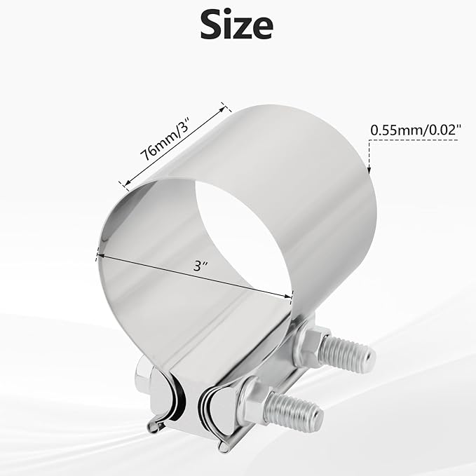 3'' Inch Exhaust Clamp,3 Inch Butt Joint Exhaust Seal Band Clamp Sleeve Coupler Universal For Exhaust System 2PCS Polished T304 Stainless Steel