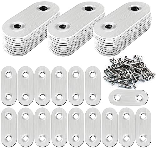 40 Pcs Stainless Straight Bracket (1.57*0.63 inch) Flat Straight Braces, Metal Fixed Connecting Plate, Can be Used to Repair Furniture, Bookcase, Table,Chair Legs, Beds Etc. with 80 Pcs 304 SS Screws