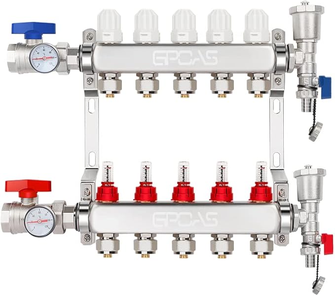 5-Branch Radiant Floor Heating Pex Manifold Hydronic Radiant For 1/2" PEX Tubing,5 Loops Radiant Heat Pex Manifold Set