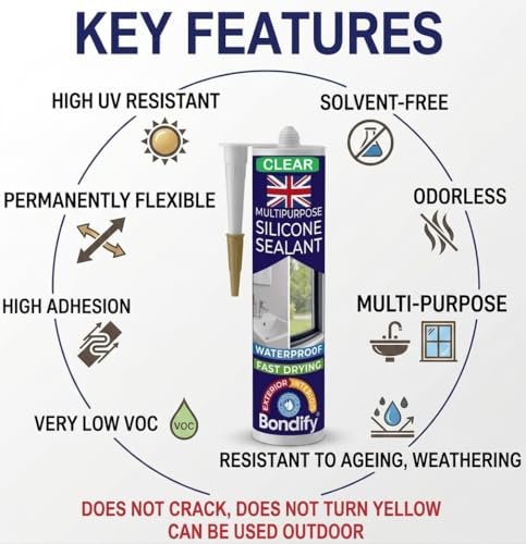 Waterproof Clear Silicone Caulk for Window & Door, Kitchen & Bathroom, Silicone Sealant Clear, Solvent Free, 10oz Cartridge, Ideal for Sink, Sanitary, Bath, Shower Sealant, Window Frame Sealant