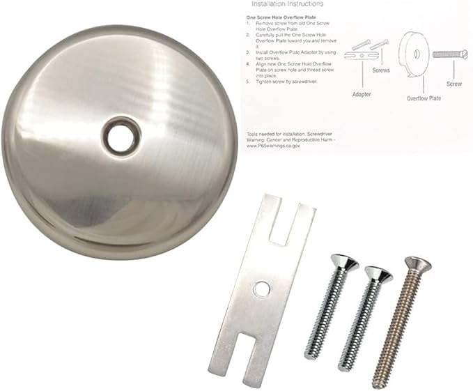 Single Hole Bathtub Drain Overflow Plate - Overflow Drain Cover | Tub Drain Cover with Three Matching Screws/Bathtub Overflow Drain Cover with Adapter (Brushed Nickel)