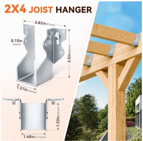 20 pcs 2x4 Joist Hanger,LU26 18 Gauge Double Shear Face Mount Joist Hanger,Hurricane Ties for Rafters Tie Brackets Great for Floor Deck and Ceiling Joists
