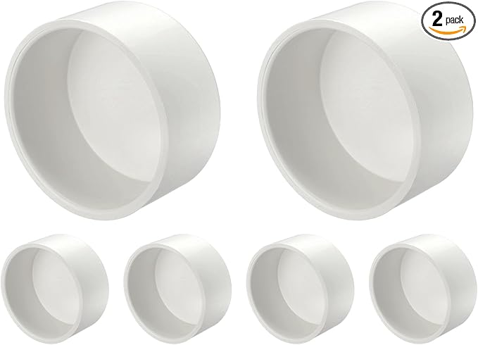2Pcs 6" PVC External End Cap Fitting, SCH40 Furniture Grade PVC Pipe Plug Adapter, Pipe Cover Fittings for DIY Project, Irrigation System, Plumbing Framework, Garden Structures