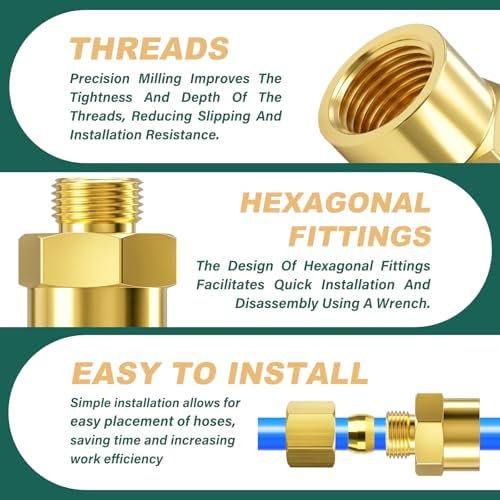 10PCS Brass Compression Tube Fitting, 5/16" OD x 3/8" NPT Female