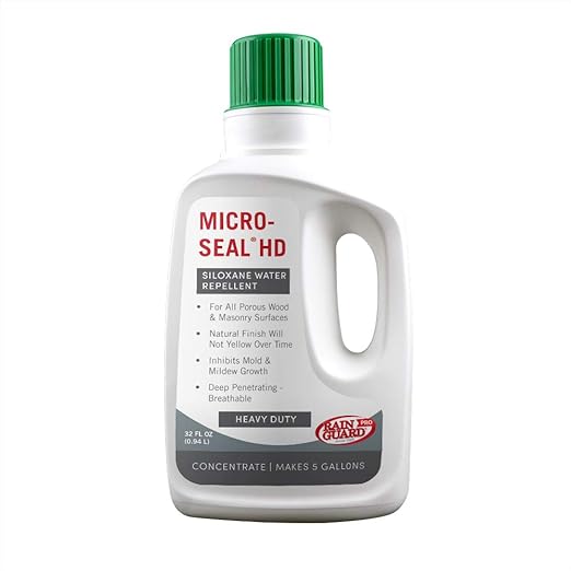 Rain Guard Water Sealers CR-2405 Micro-Seal Concentrate HIGH Solids Sealer Covering Up to 1500 Sq. Ft. All Masonry Surfaces. 1 Quart Clear Penetrating Silane and Siloxane Professional Grade.