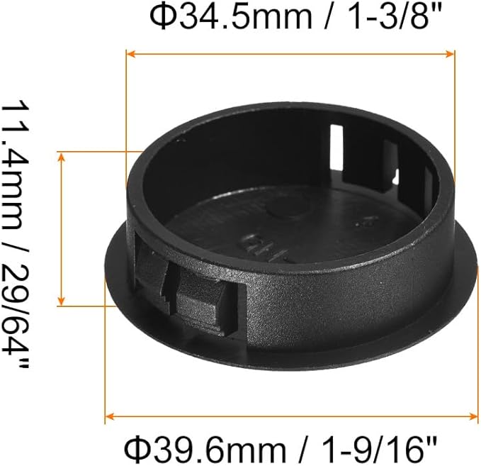 uxcell 1-3/8" Plastic Hole Plugs, 16Pcs Flush Type Panel Round Snap in Fastener Knockout Locking Plugs for Furniture Insert End Caps Panels, Black