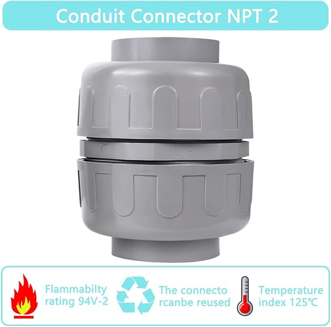 (2Pcs) NPT 2 inch Liquid-Tight Connector,PVC Flexible Conduit Double-Ended Connector,Straight 180 Degree,Two-Way Conduit Connector,Electrical Conduit Fittings