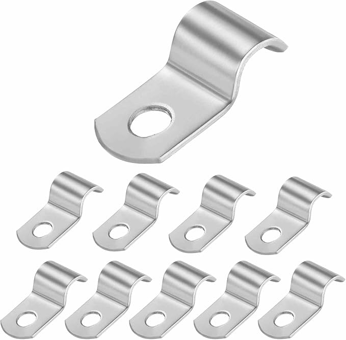 HARFINGTON 5/16 Inch Pipe Strap, 304 Stainless Steel Conduit Clip 10Pcs Single Hole Strap Clamp for Pipe Tube Cable Fixing (8mm, Silver)