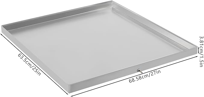 27" x 25" x 1.5" Washing Machine Drain Pan, Heavy Duty 304 Stainless Steel, Protects Floors from Leaks, Compact Washer Drip Tray with Drain Hole, for Dishwashers Refrigerators Water Heaters