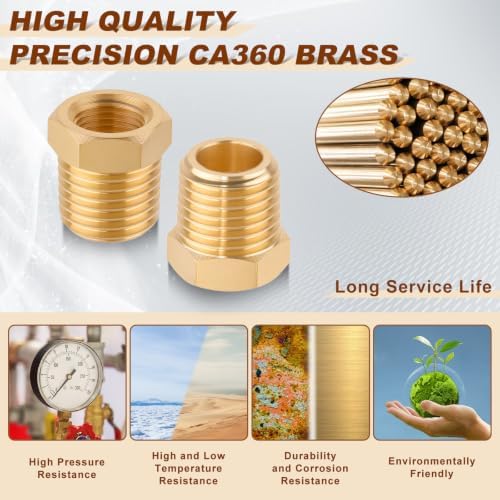 2PCS 3/4" NPT Male x 1/2" NPT Female Brass Hex Bushing, Reducing Fitting