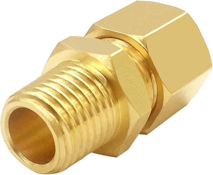 Joywayus 2PCS Brass 1/4" NPT Male x 3/8" Tube OD Compression Tube Pipe Fitting Union Connector
