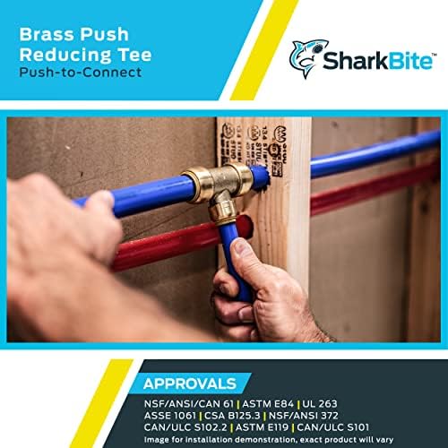 SharkBite 1 Inch x 1 Inch x 3/4 Inch Reducing Tee, Push to Connect Brass Plumbing Fitting, PEX Pipe, Copper, CPVC, PE-RT, HDPE, U416LFA