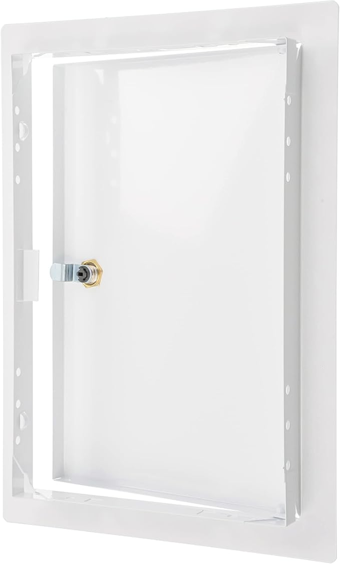 8" x 12" Lockable White Metal Access Panel. Service Shaft Door with Key for Plumbing, Electricity, Heating, Alarm. Bathroom Access Hole Cover.