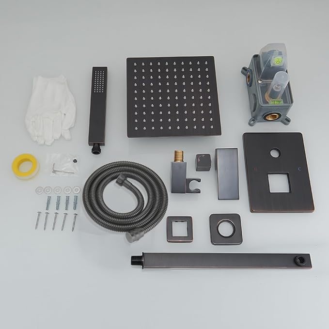 Oil Rubbed Bronze Shower System Bathroom Luxury Rain Mixer Shower Combo Set Wall Mounted Rainfall Shower Head System Shower Faucet Rough-in Valve Body and Trim Kit