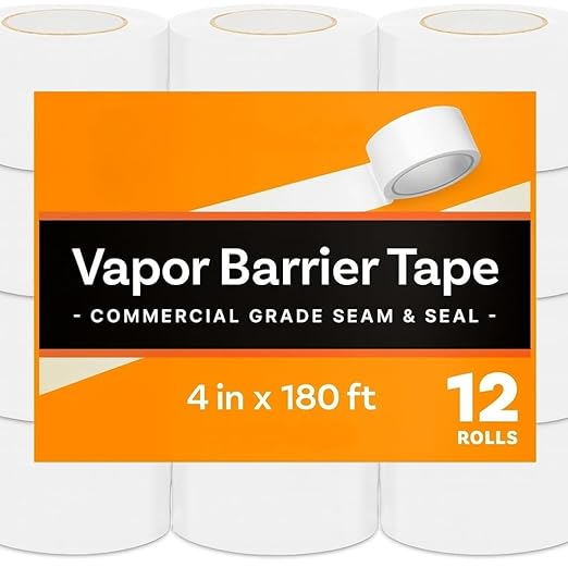 CrawlSpace-DIY - 12 Pack Vapor Barrier Tape, 4" x 180' PE 12mm Polyethylene Tape, Moisture Barrier Seal and Seam, Insulation Tape for Crawl Space Vapor Barrier, Marine & More