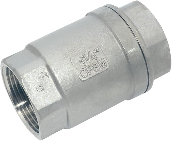 1-1/4" NPT Female WOG1000 Check Valve,Spring Loaded In-line Low Cracking Pressure,Stainless Steel SS316 CF8M
