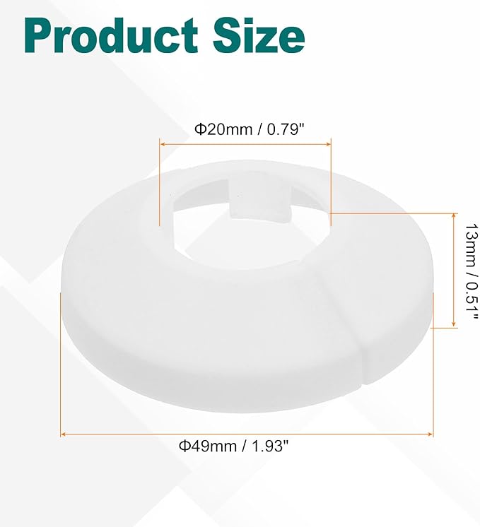 uxcell Escutcheon Plate, 1Pcs 20mm - Fit 0.78" Outer Diameter Split Pipe Flange Water Pipe Cover Collar Decoration, PP Plastic Plumbing Cover Plates (White)