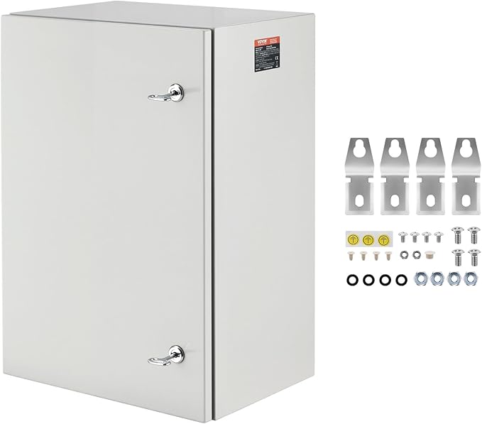 VEVOR Steel Electrical Enclosure Box, 24'' x 16'' x 12'', IP65 Weatherproof Carbon Steel Hinged Junction Box with Mounting Plate