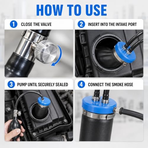 4PCS Intake Adapter with Inflatable Bladder for Smoke Tester, Blue