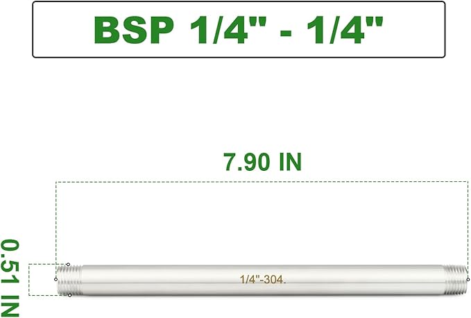 TAISHER 2PCS Stainless Steel Pipe Fittings, 1/4" BSP Male x 1/4" BSP Male Threaded, 8" Length Nipple Cast Pipe