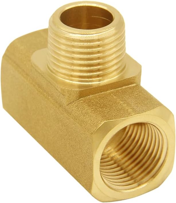 Joywayus Brass Pipe Fitting Barstock Street Tee T 3 way NPT 3/8" Female × 3/8" Male × 3/8" Female Adapter (Pack of 2)