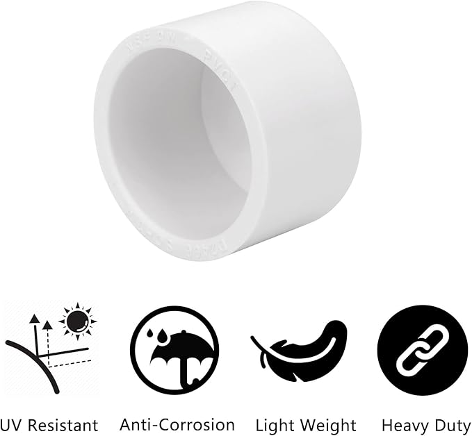 20 Pack PVC Pipe End Cap Fitting 3/4 Inch PVC Pipe End Cap Plug Adapter, Schedule 40 Furniture Grade 3/4 in PVC Pipe Plug Socket Fittings for Build PVC Furniture DIY Garden Shelf