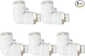 PATIKIL Push to Connect Fitting, 5 Pack Pneumatic Air Elbow Quick Connector 3/8"PT Male Thread x 14mm Tube 90 Degree Connect Tubing Elbow Air Tube Fitting Pneumatic Quick Adapter, White