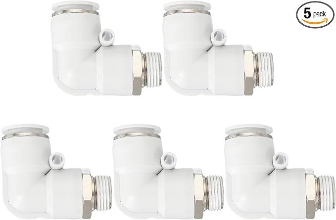 PATIKIL Push to Connect Fitting, 5 Pack Pneumatic Air Elbow Quick Connector 3/8"PT Male Thread x 14mm Tube 90 Degree Connect Tubing Elbow Air Tube Fitting Pneumatic Quick Adapter, White