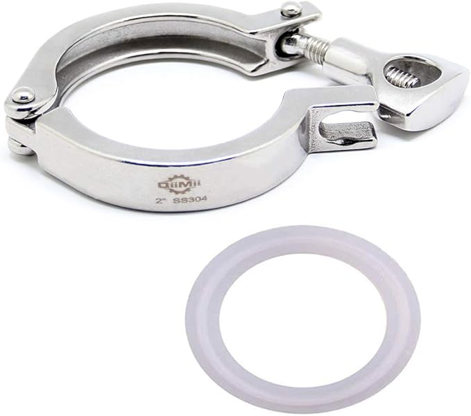 QiiMii Stainless Steel 304 Heavy Duty Sanitary Clamp Single Pin Tri Clover 2 inch with 1 pc Silicone Gasket